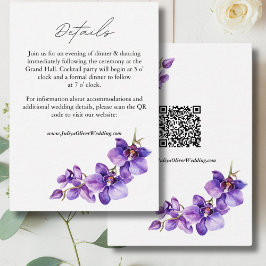 Lila Orchid-Skripte Hochzeitsdetails QR Begleitkarte