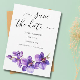 Lila Orchid-White-Script Save The Date
