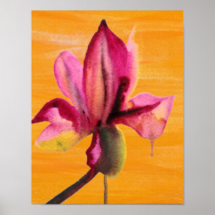 Lila Orchidee Aquarell Blume Pop Orange Poster
