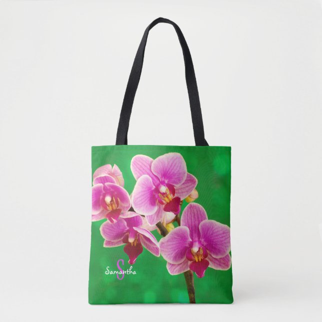 Lila Orchidee auf grüner Tragetasche (Vorderseite)