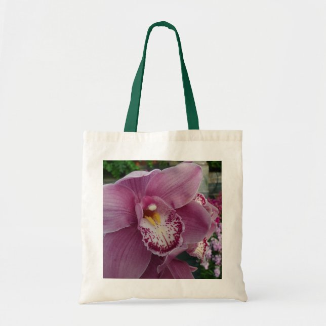 Lila Orchidee und Gartenfarben Tragetasche (Vorne)