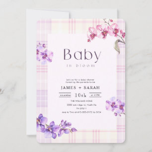 Lila Orchidee Vintage Gingham Blumen Baby Shower Einladung