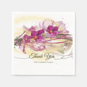 Lila Orchideen, Abstrakte Kunstkalligraphie Serviette