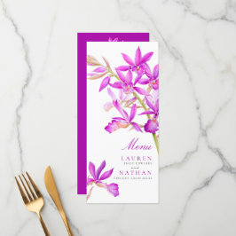 Lila Orchideen-Blume Hochzeit in Aquarellen Menükarte