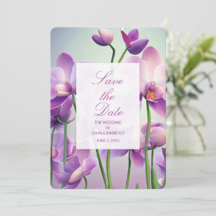 Lila-Orchideen-Blumenhochzeit-Sparen Sie die Datum Save The Date