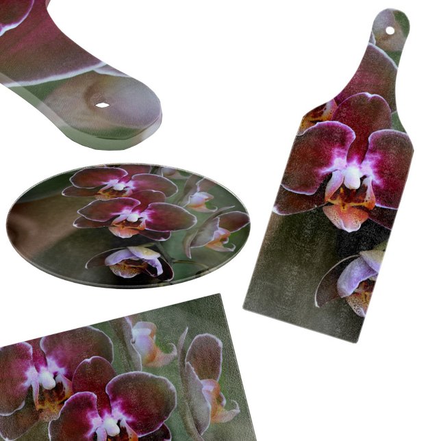 Lila Orchideen Botanisches Fotoglas Schneidebrett (Von Creator hochgeladen)