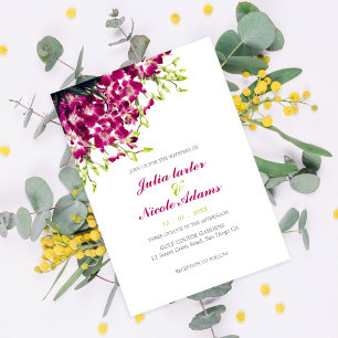 Lila Orchideen Florale Botanische Zweig Hochzeit Einladung