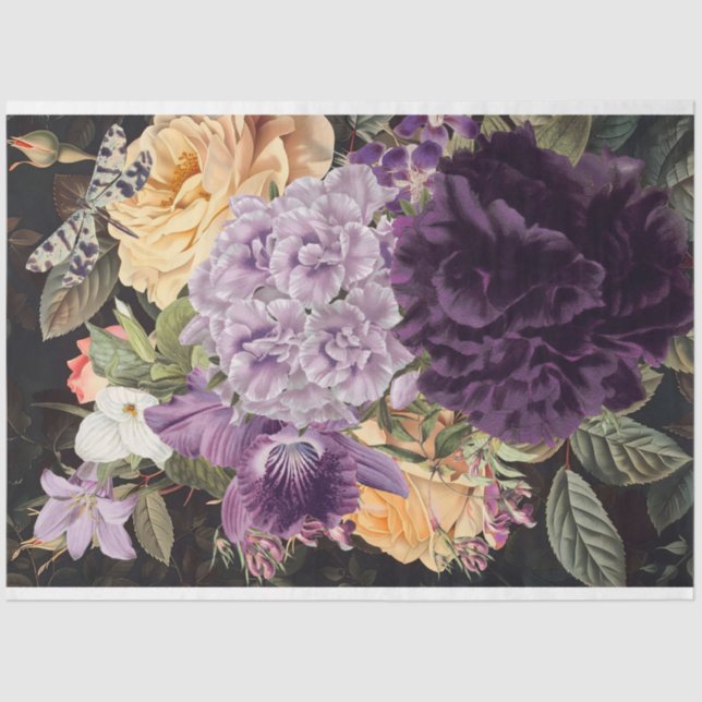 Lila Orchideen, gelbe Rose, Blumenstrauß Seidenpapier (Vorderseite)