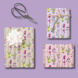 Lila Orchideen handillustrierte Geschenkpapier-Set Geschenkpapier Set