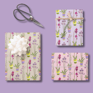 Lila Orchideen handillustrierte Geschenkpapier-Set Geschenkpapier Set