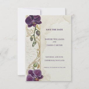 Lila-Orchideen-Karte zur Vorabanzeige des Hochzeit Save The Date