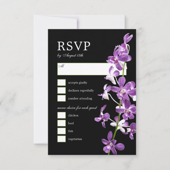 Lila Orchideen, moderne elegante Hochzeitskarte RSVP Karte (Vorderseite)
