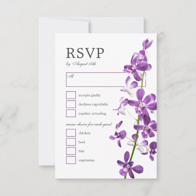 Lila Orchideen, moderne elegante Hochzeitskarte RSVP Karte (Vorderseite)