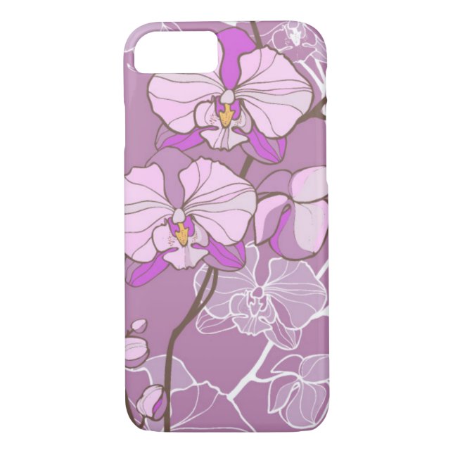 Lila Orchideen-Muster Case-Mate iPhone Hülle (Rückseite)