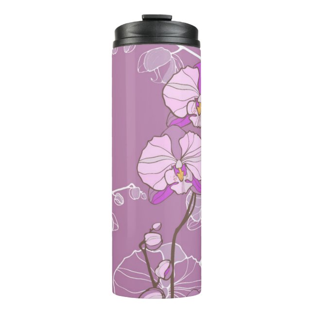 Lila Orchideen-Muster Thermosbecher (Vorderseite)