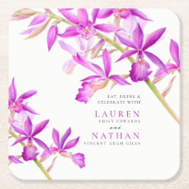 Lila Orchideenhochzeit Blume Aquarell Rechteckiger Pappuntersetzer