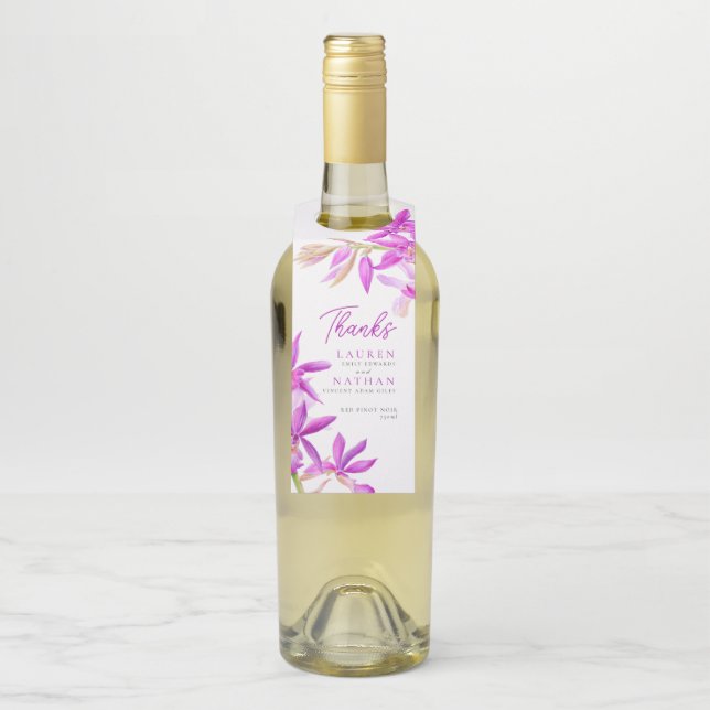 Lila Orchideenhochzeit dank botanischer Hochzeit Flaschenanhänger (Auf Flasche)