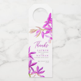 Lila Orchideenhochzeit dank botanischer Hochzeit Flaschenanhänger