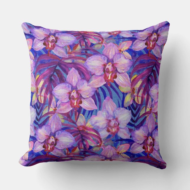 Lila Orchideenmuster Kissen (Vorderseite)