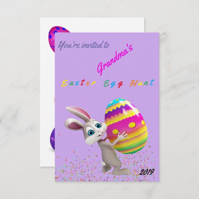 Lila Ostereierjagd mit Sprinklen Einladung (Vorne/Hinten)