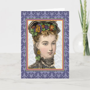 Lila Osterhutmadame Vintage Frühjahrsmode Feiertagskarte