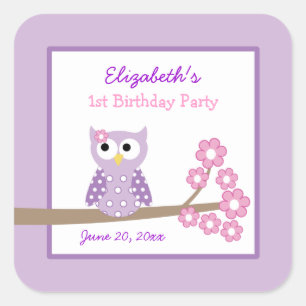 Lila Owl Girl Square Gefallen Sticker (6 große)