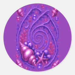 Lila Ozean-Spiral-Meeresmuschel-Fantasy-Kunst My Runder Aufkleber