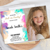 Lila Paint Birthday Einladungen mit Foto