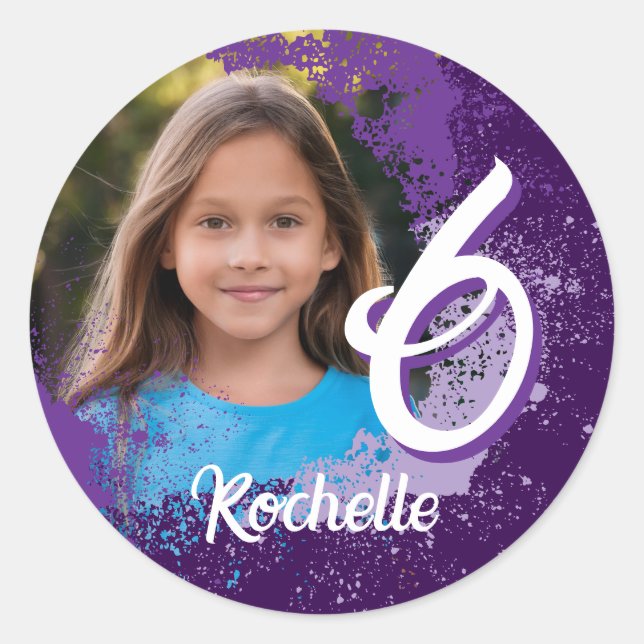 Lila Paint Spritzer Foto Sticker - Alter 6 (Vorderseite)