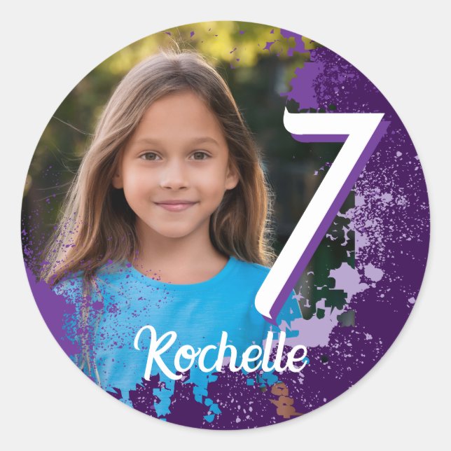 Lila Paint Spritzer Foto Sticker - Alter 7 (Vorderseite)