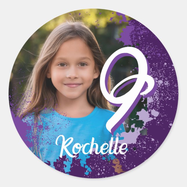 Lila Paint Spritzer Foto Sticker - Alter 9 (Vorderseite)