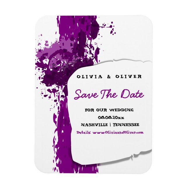 Lila Paint Spritzer - Save the Date - Magnet (Vertikal)
