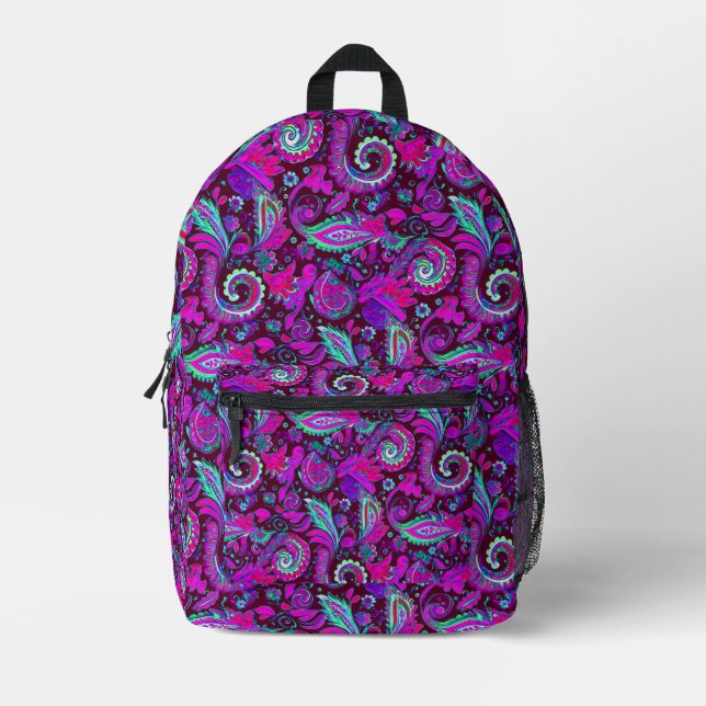 Lila Paisley Bedruckter Rucksack (Vorderseite)
