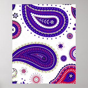 Lila Paisley, farbenfrohes Blumenmuster Poster