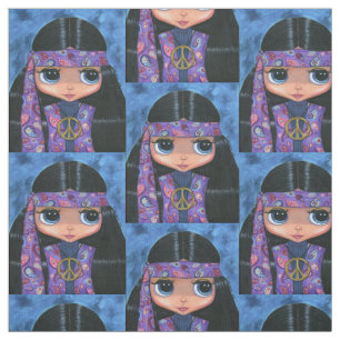 Lila Paisley Hippie Chick mit Peace Sign Zeichen d Stoff