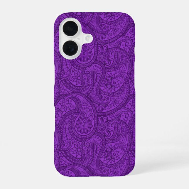 Lila Paisley iPhone 16 Hülle (Rückseite)