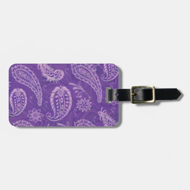 Lila Paisley Luggage Tag Gepäckanhänger (Vorderseite horizontal)