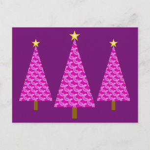 Lila Paisley, moderne Weihnachtsbäume Feiertagspostkarte