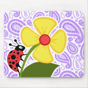 Lila Paisley Pattern; Ladybug Mousepad