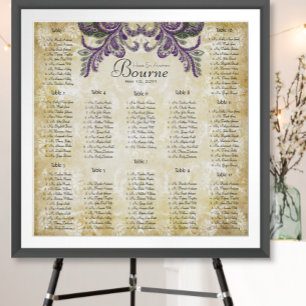 Lila Paisley-Pfau-Hochzeit Sitzordnung Poster