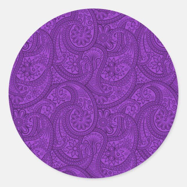 Lila Paisley Runder Aufkleber (Vorderseite)