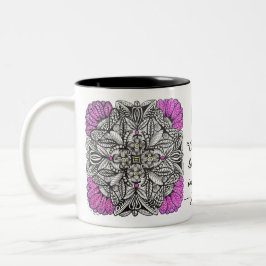 Lila Palmwedel-Doodle mit Kaffee-Zitat Zweifarbige Tasse