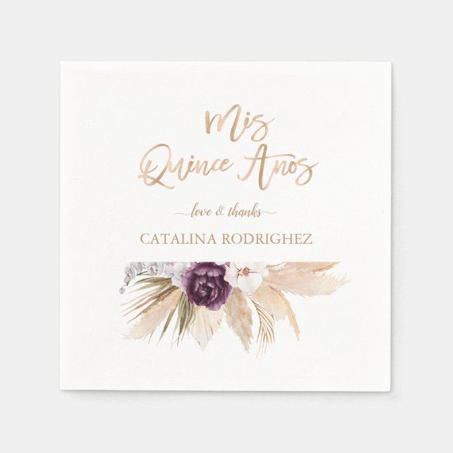 Lila Pampas Grass Quinceañera, weißer Orchid Serviette (Vorderseite)