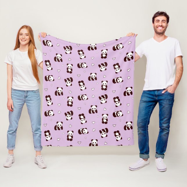 Lila Panda Heart Fleece Blanket (Beispiel)