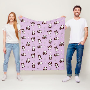 Lila Panda Herz Fleece Blanken