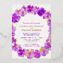 Lila Pansy Aquarell Blume Hochzeitsgold