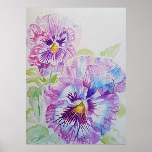 Lila Pansy Art Blumenstrauß Blume Wasserfarben Pos Poster (Vorne)