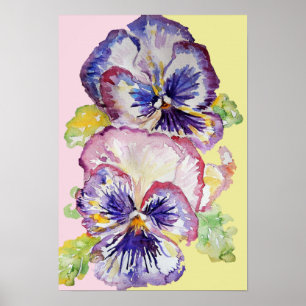 Lila Pansy Art Blumenstrauß Blume Wasserfarben Pos Poster