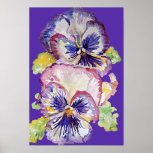 Lila Pansy Art Blumenstrauß Blume Wasserfarben Pos Poster