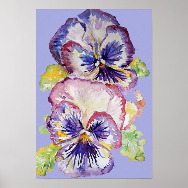 Lila Pansy Art Blumenstrauß Blume Wasserfarben Pos Poster (Vorne)